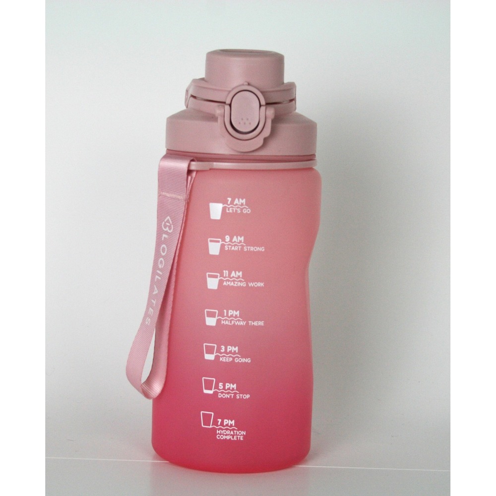 Blogilates Pink Ombre Motivational Water Bottle with Time Markers and Straw